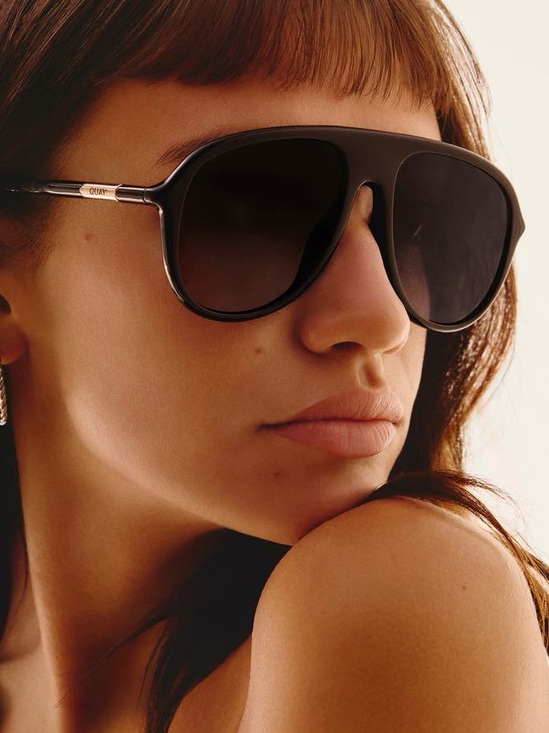 Quay Australia Accessories - Chart Topper 54mm Aviator Sunglasses Color: Black/ Smoke Taupe